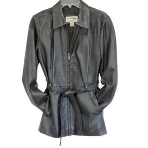 Sonoma Leather Coat Black Full Zip Belted Women M